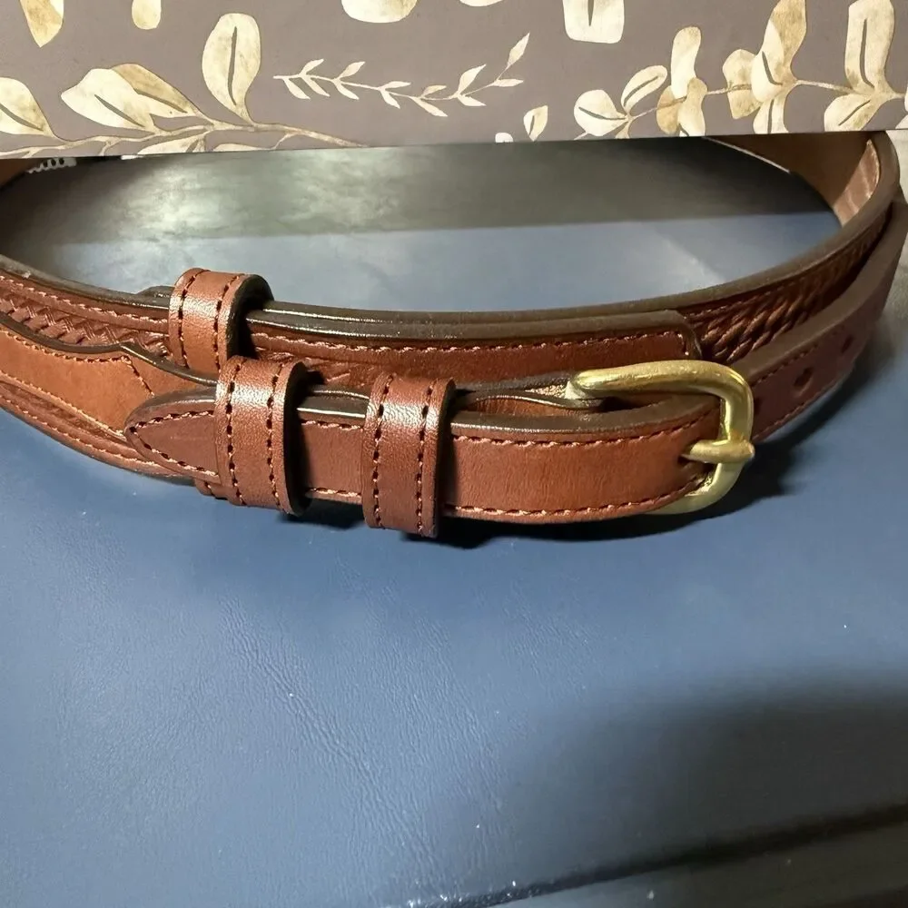 Amish Handmade Basketweave Ranger Yoder Men's Brown Solid Belt Size 46 NWOT
